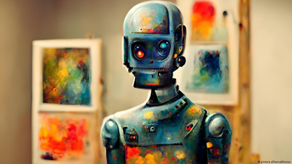 Un robot antropomórfico artista, en su taller, con sus pinturas.Imagen: Foto alliance/Zoonar