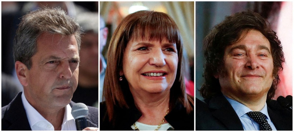 Tres de los candidatos a la presidencia: Sergio Massa, Patricia Bullrich y Javier Milei. AGUSTIN MARCARIAN (REUTERS)