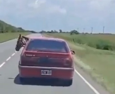 Insólito: llevó a un caballo dentro de su Renault 19 mientras circulaba en una ruta de Córdoba